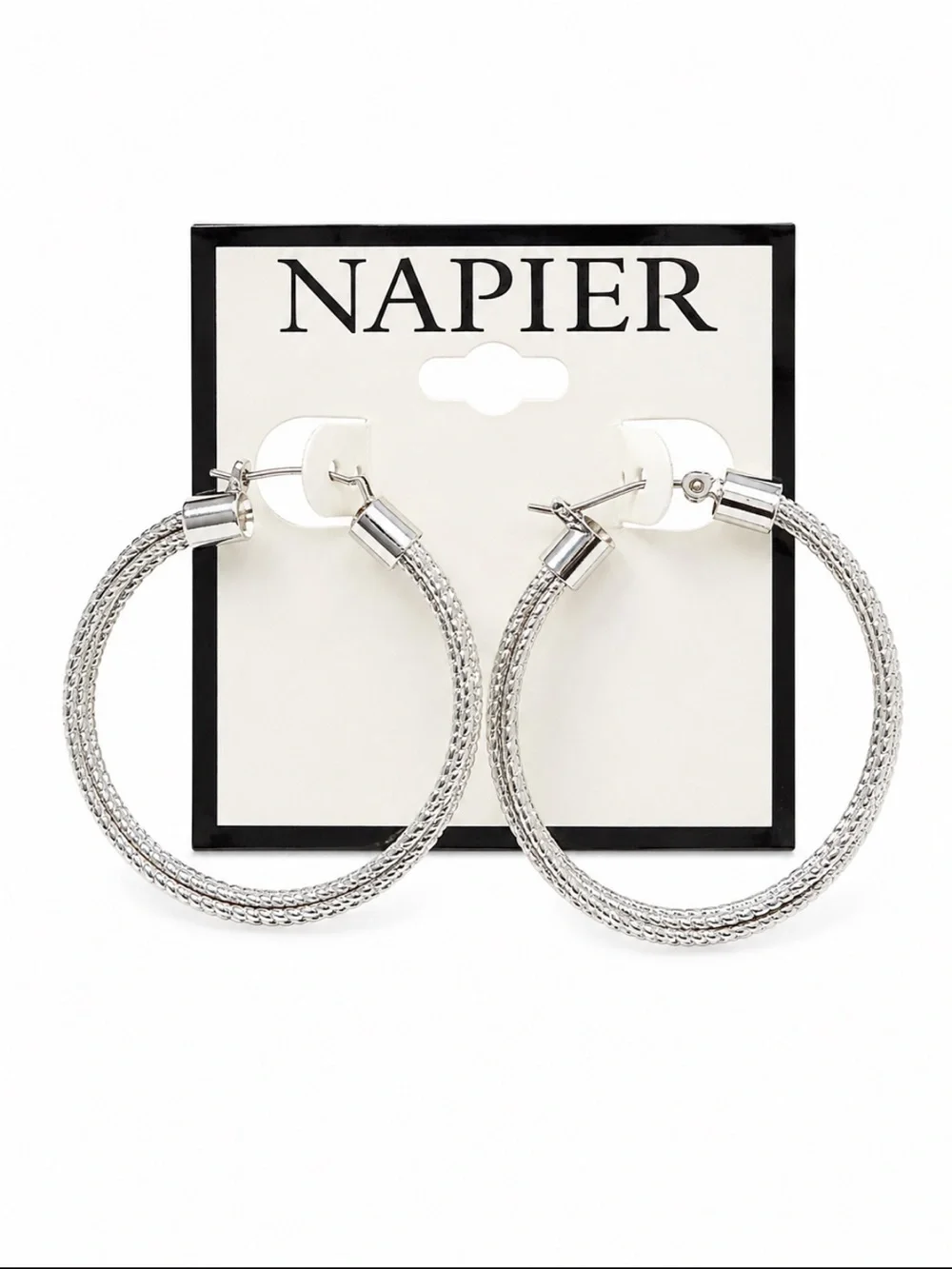 Napier Silver Tone Textured Multi Strand Hoop Earrings Large Statement NEW